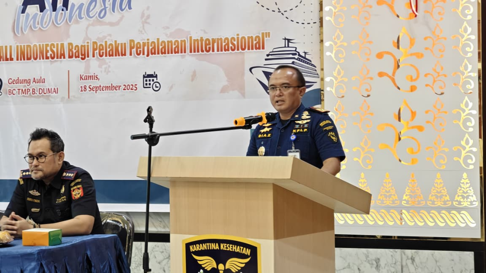 Kantor Kesyahbandaran dan Otoritas Pelabuhan Kelas I Dumai menghadiri undangan Kegiatan Sosialisasi Aplikasi All Indonesia bagi Pelaku Perjalanan Internasional oleh Balai Kekarantinaan Kesehatan Kelas I Dumai, di Aula Kantor Pengawasan dan Pelayanan Bea d