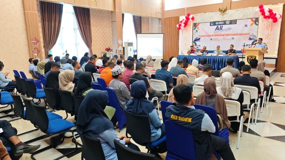 Kantor Kesyahbandaran dan Otoritas Pelabuhan Kelas I Dumai menghadiri undangan Kegiatan Sosialisasi Aplikasi All Indonesia bagi Pelaku Perjalanan Internasional oleh Balai Kekarantinaan Kesehatan Kelas I Dumai, di Aula Kantor Pengawasan dan Pelayanan Bea d