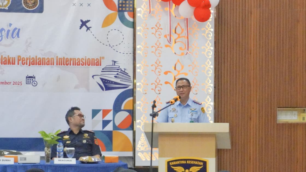 Kantor Kesyahbandaran dan Otoritas Pelabuhan Kelas I Dumai menghadiri undangan Kegiatan Sosialisasi Aplikasi All Indonesia bagi Pelaku Perjalanan Internasional oleh Balai Kekarantinaan Kesehatan Kelas I Dumai, di Aula Kantor Pengawasan dan Pelayanan Bea d