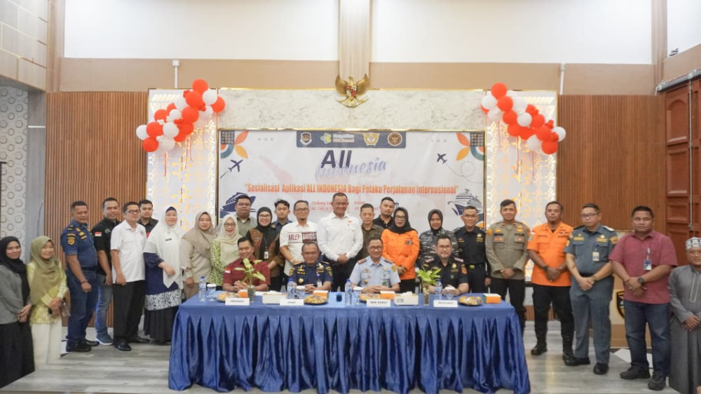 Kantor Kesyahbandaran dan Otoritas Pelabuhan Kelas I Dumai menghadiri undangan Kegiatan Sosialisasi Aplikasi All Indonesia bagi Pelaku Perjalanan Internasional oleh Balai Kekarantinaan Kesehatan Kelas I Dumai, di Aula Kantor Pengawasan dan Pelayanan Bea d