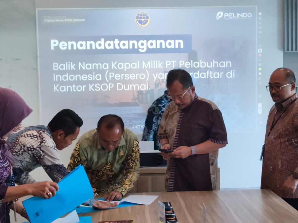 Penandatanganan Kapal Milik PT Pelabuhan Indonesia (Persero) tempat Pendaftaran Dumai