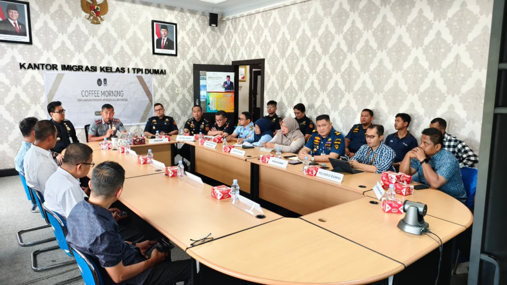 KANTOR KSOP KELAS I DUMAI MENGHADIRI KEGIATAN Coffee Morning di Kantor Imigrasi Kelas I TPI Dumai dengan tema Penyamaan Persepsi Aplikasi All Indonesia