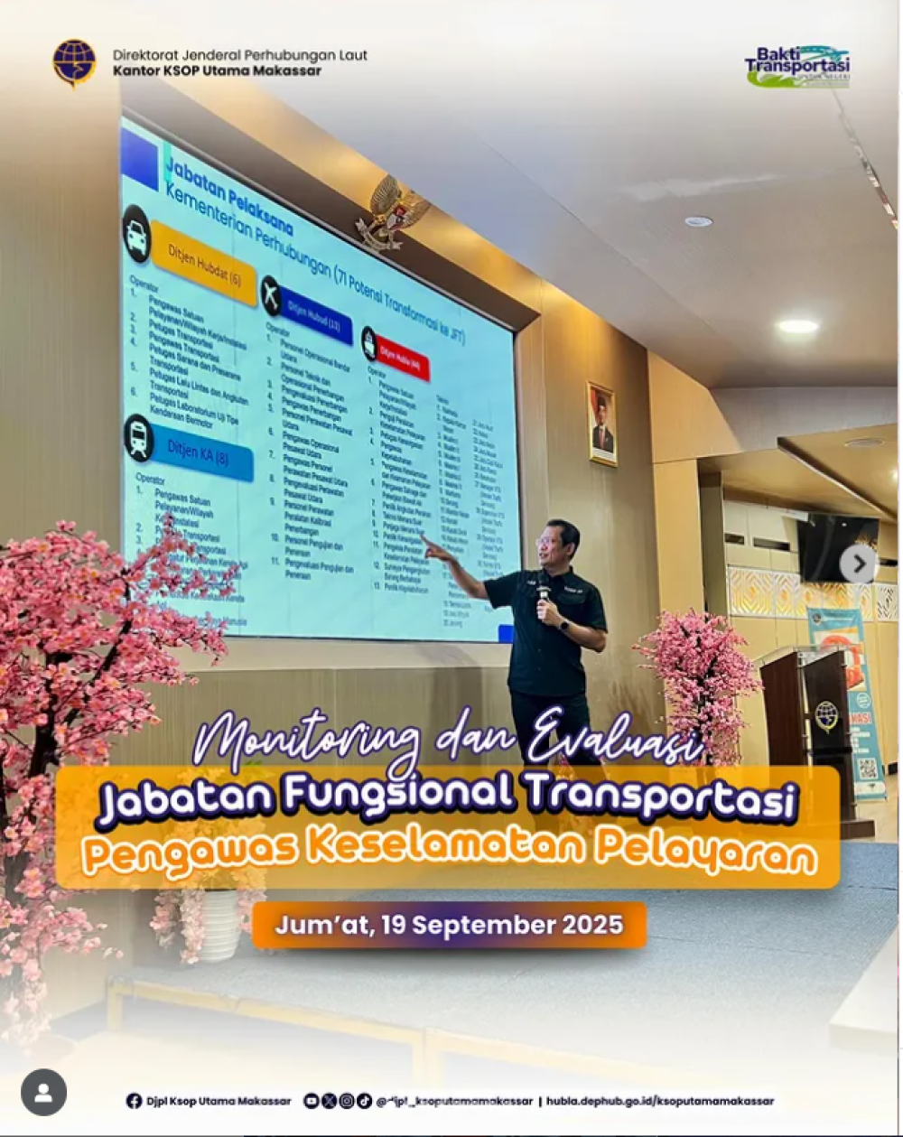 Pusat Pembinaan JFT Kemenhub Lakukan Monitoring dan Evaluasi Jabatan Fungsional Pengawas Keselamatan Pelayaran