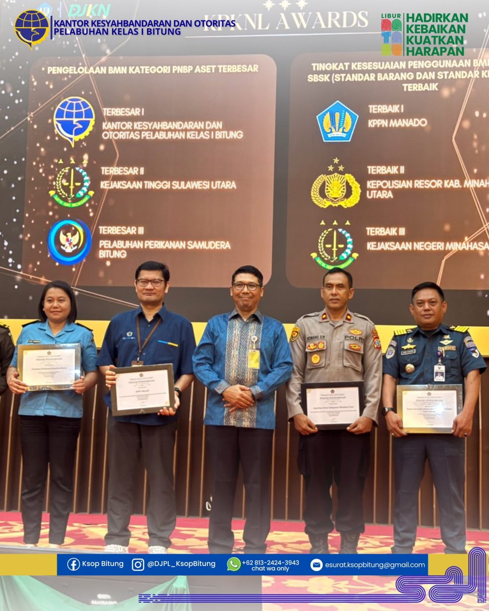 KSOP Bitung Menerima Penghargaan sebagai UPT dengan Pengelolaan BMN Kategori PNBP Aset Terbesar I