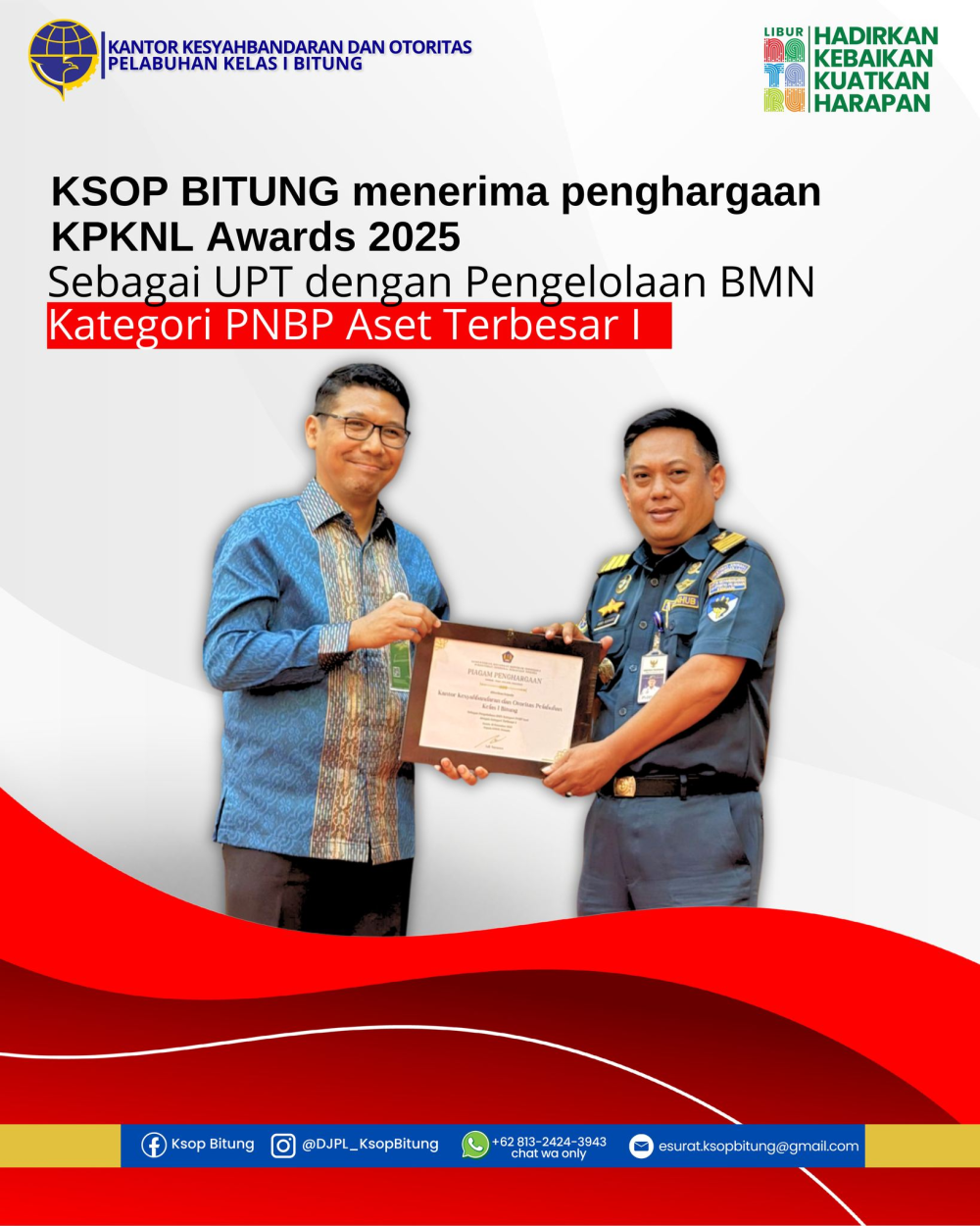 KSOP Bitung Menerima Penghargaan sebagai UPT dengan Pengelolaan BMN Kategori PNBP Aset Terbesar I