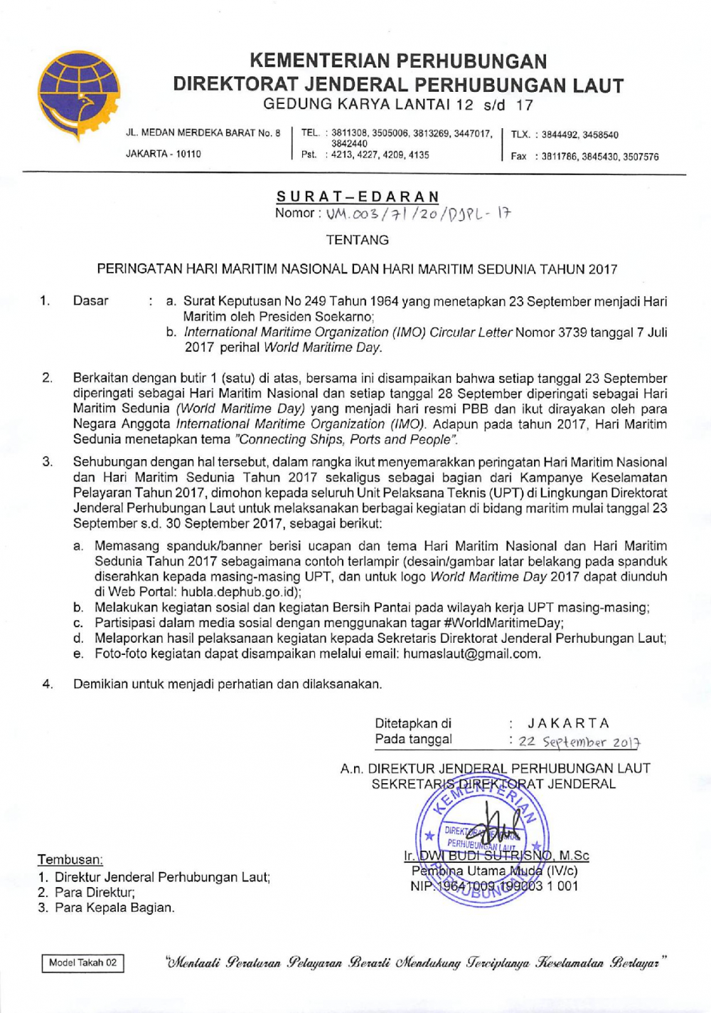PERINGATAN HARI MARITIM NASIONAL DAN HARI MARITIME SEDUNIA 2017 22/09/2