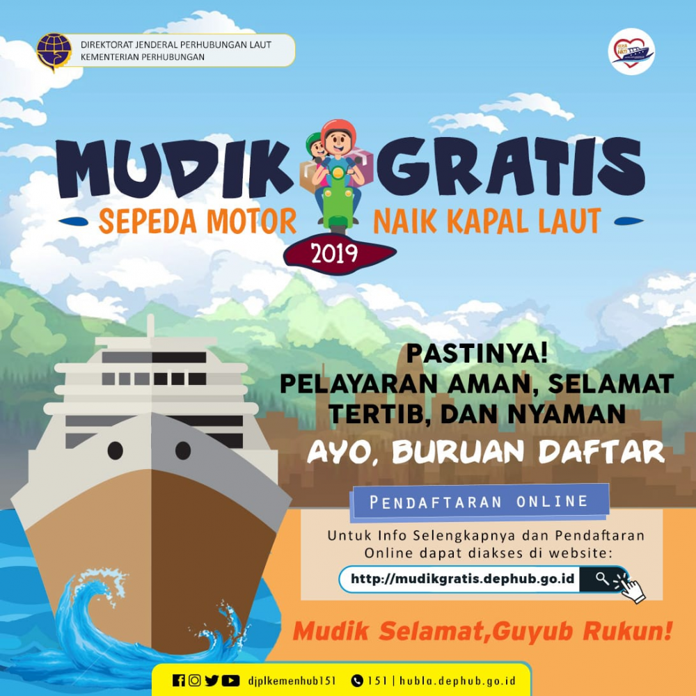 PENDAFTARAN MUDIK GRATIS SEPEDA MOTOR DENGAN KAPAL LAUT TAHUN 2019 DIBUKA HARI INI
