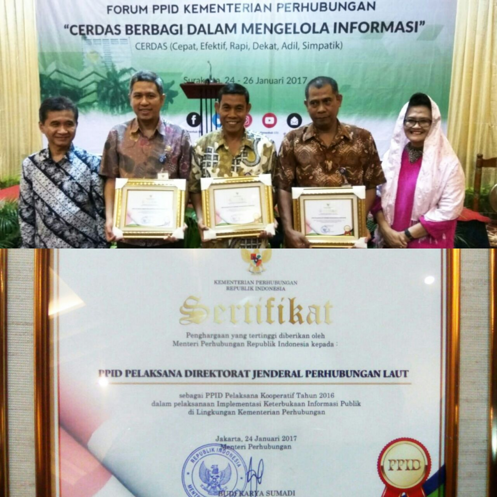 DITJEN HUBLA KEMENHUB RAIH PENGHARGAAN PPID PELAKSANA KOOPERATIF TAHUN 2016 DI LINGKUNGAN KEMENTERIAN PE