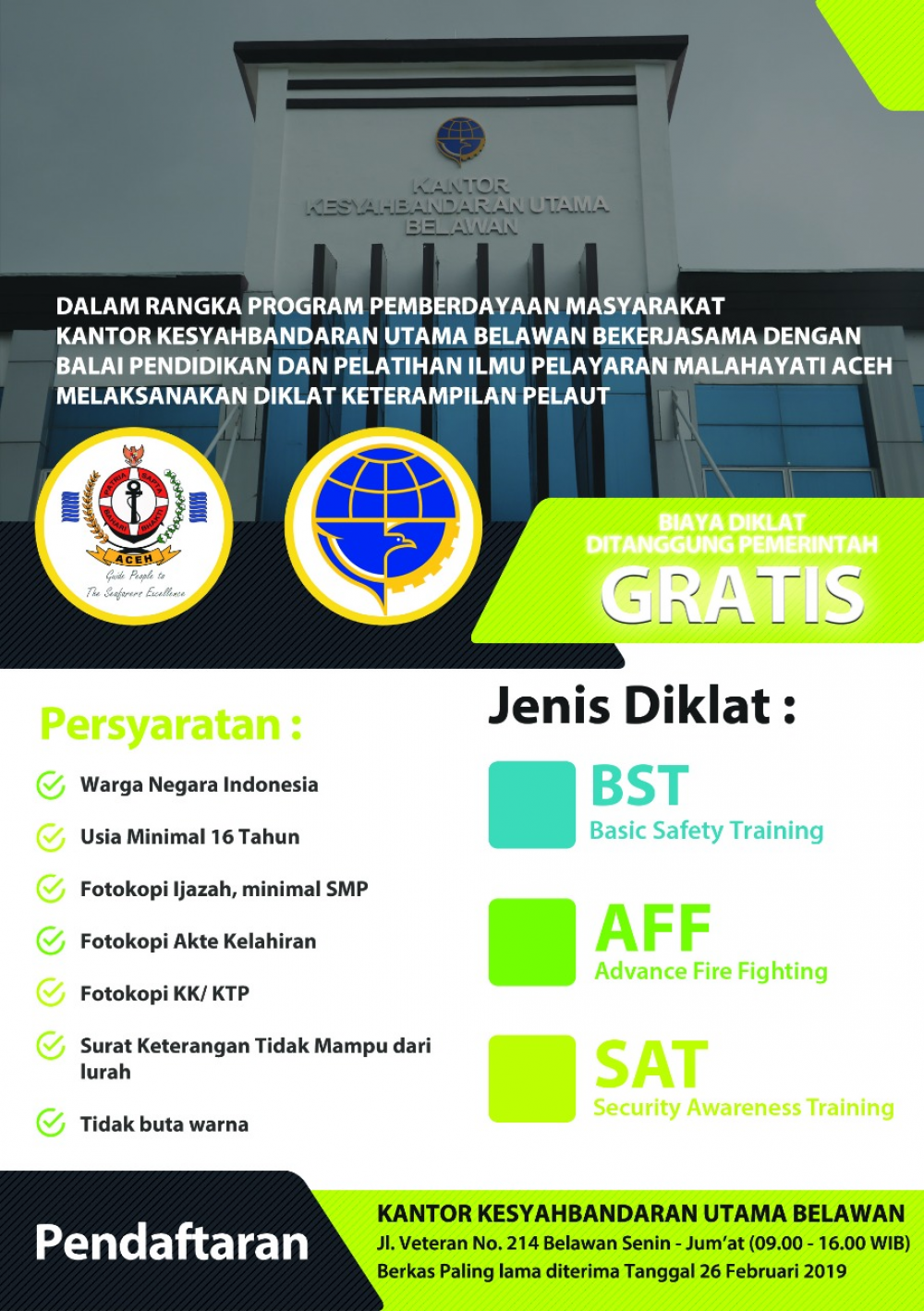 PROGRAM PEMBERDAYAAN MASYARAKAT, KANTOR KESYAHBANDARAN UTAMA BELAWAN BEKERJASAMA DENGAN BALAI PENDIDIKAN