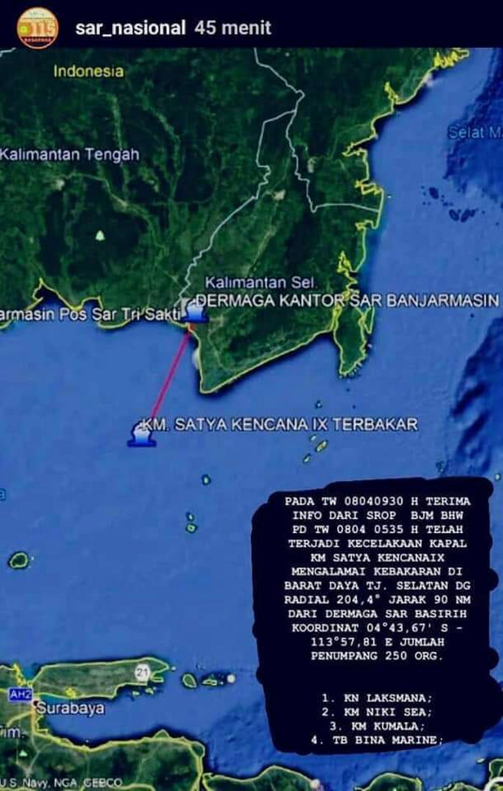 SELURUH PENUMPANG KAPAL BERHASIL DIEVAKUASI, KAPAL KM. SATYA KENCANA IX LEGO JANGKAR DI LOKASI KEJADIAN
