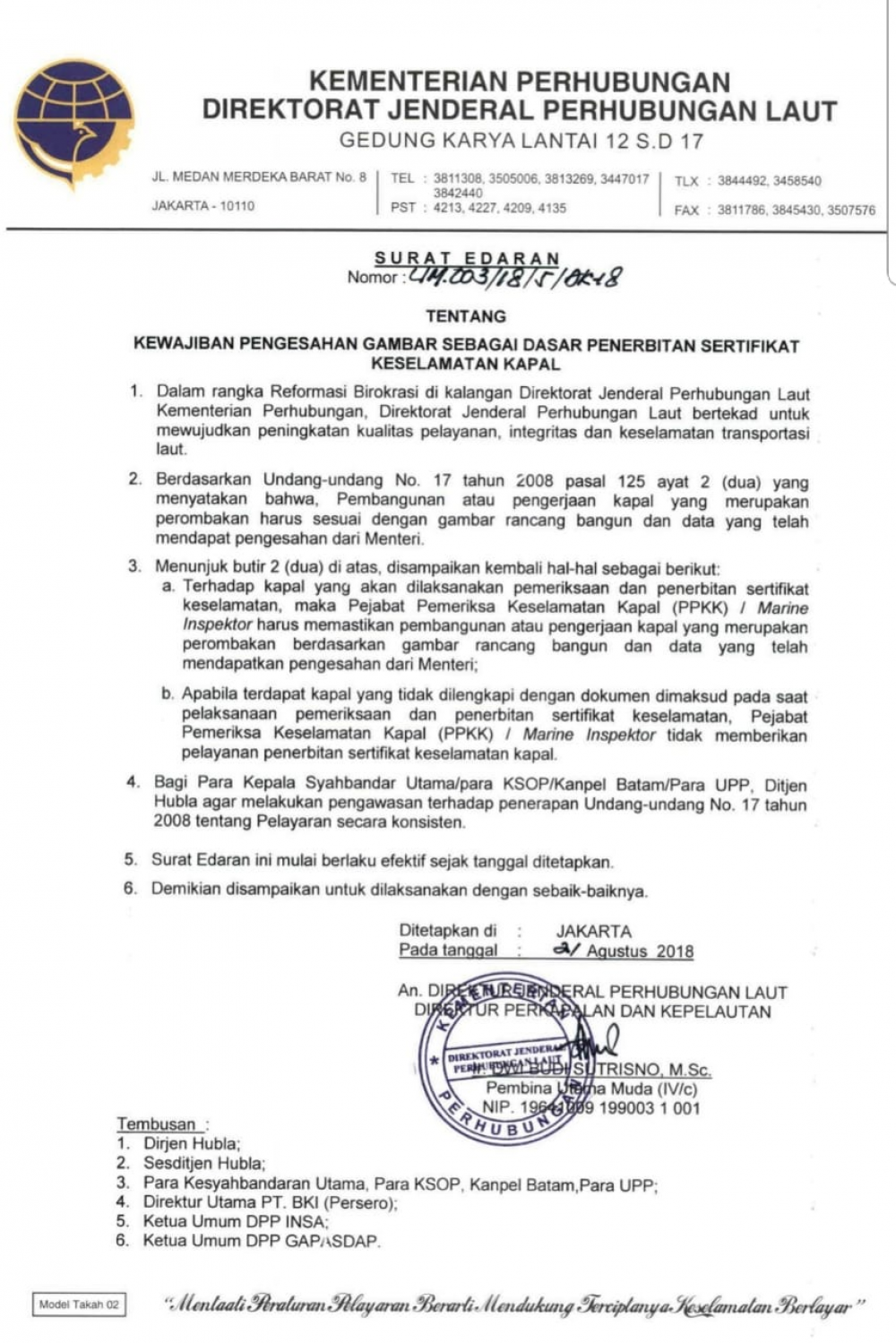 DUKUNG TERCIPTANYA KESELAMATAN PELAYARAN, KEMENHUB AWASI PENERBITAN SERTIFIKAT KESELAMATAN KAPAL