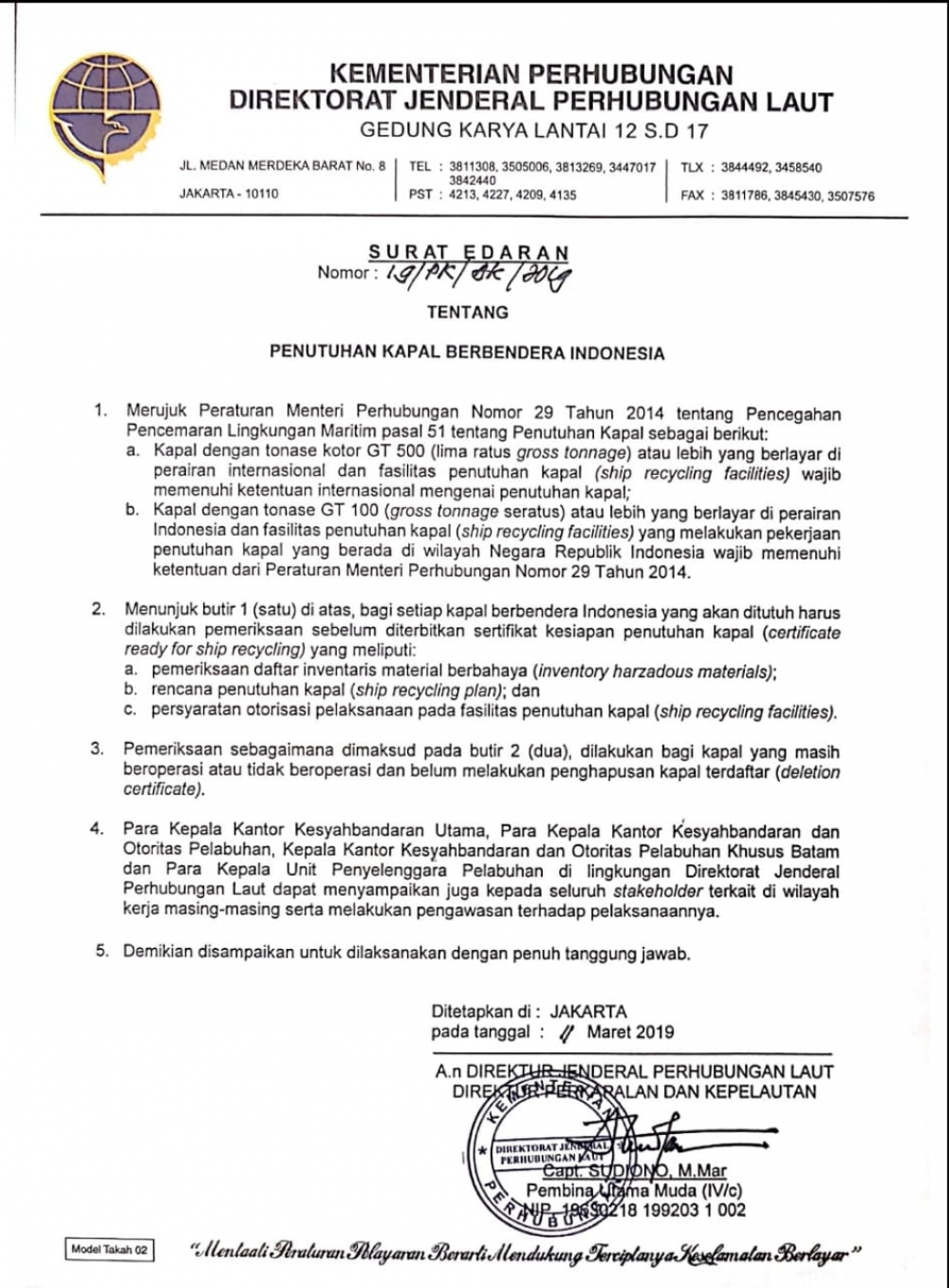 KEGIATAN PENUTUHAN KAPAL HARUS BERWAWASAN LINGKUNGAN 13/03/2019
