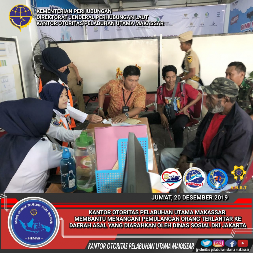 Kantor Otoritas Pelabuhan Utama Makassar membantu menangani pemulangan orang terlantar ke daerah asal