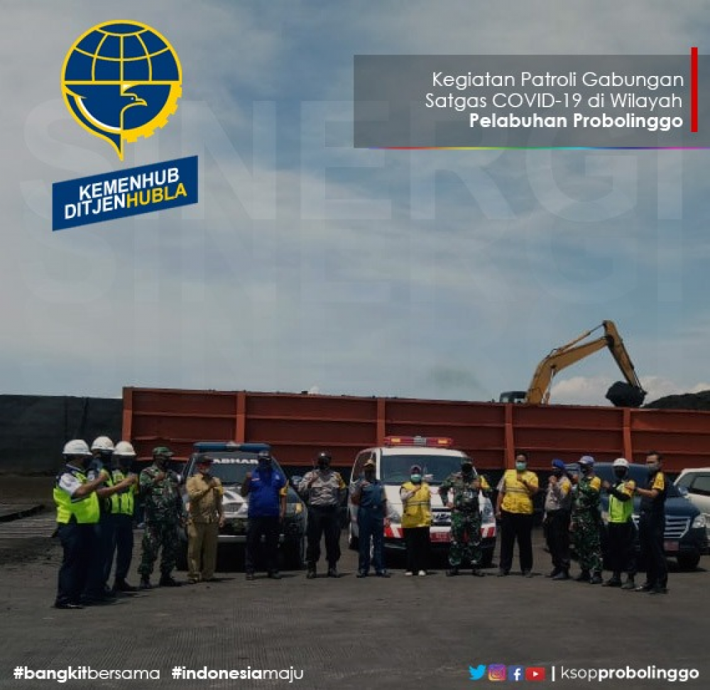 Giat Rutin Patroli Gabungan Penegakkan Protokol Kesehatan  untuk mencegah penyebaran wabah Virus Corona COVID-19 di Kawasan Pelabuhan Probolinggo