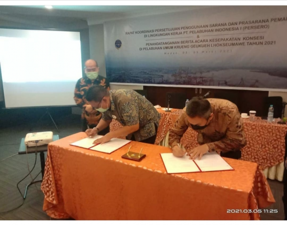 Penandatanganan Berita Acara Kesepakatan Konsesi Antara Pelindo I (Persero) Cabang Lhokseumawe dan KSOP Lhokseumawe.