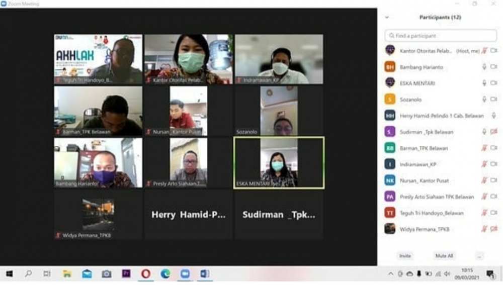Rapat Evaluasi Standar Kinerja Pelayanan Operasional Pelabuhan Belawan Untuk Bulan Februari Tahun 2021.