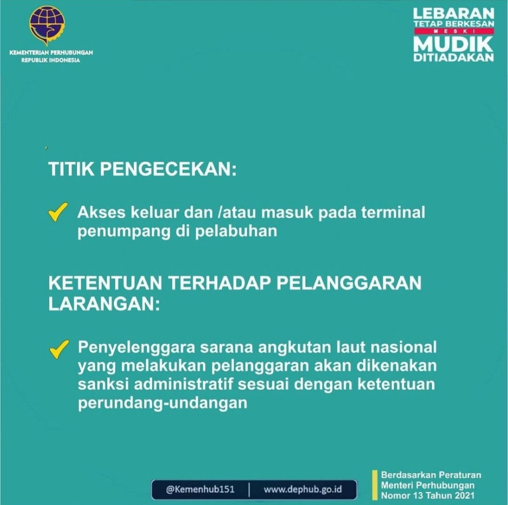 Larangan Pengoperasian Sarana Transportasi Laut Untuk Kepentingan Mudik