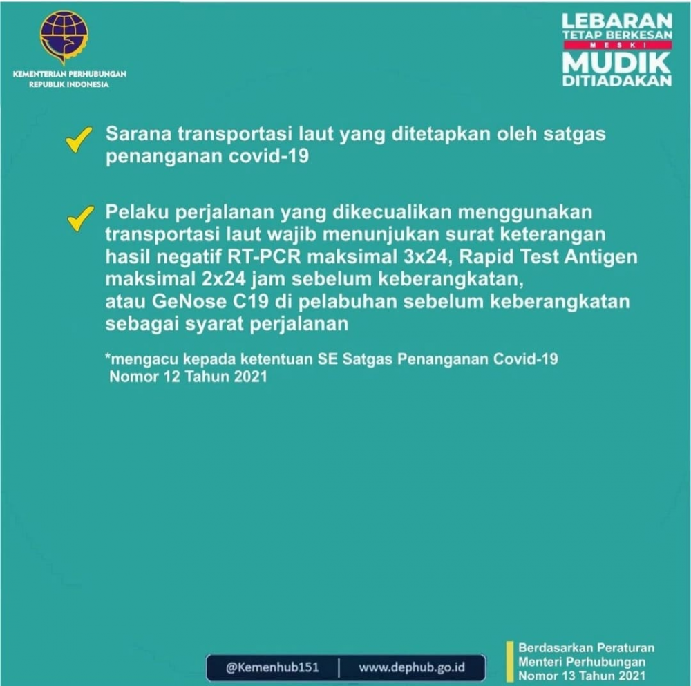 Larangan Pengoperasian Sarana Transportasi Laut Untuk Kepentingan Mudik