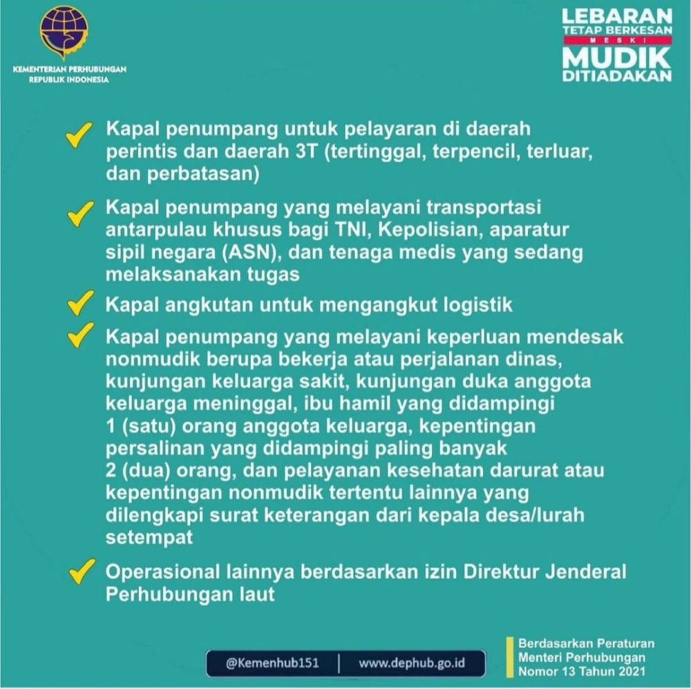 Larangan Pengoperasian Sarana Transportasi Laut Untuk Kepentingan Mudik