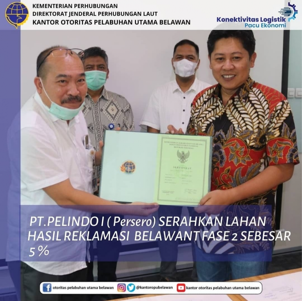 PT. Pelabuhan Indonesia I (Persero) Serahkan Lahan Hasil Reklamasi TPK Belawan Fase 2 Sebesar 5%