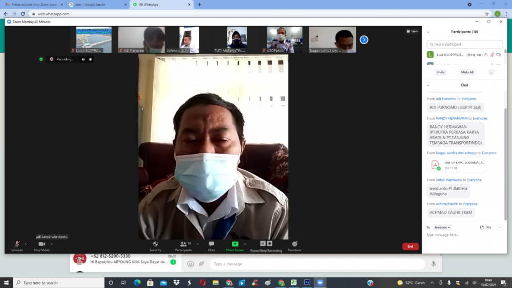 Antisipasi Penyebaran Covid-19 dan Mendukung PPKM Darurat : KSOP Kelas IV Probolinggo Melakukan Rapat PPSA Penyandaran Kapal melalui Daring/Online