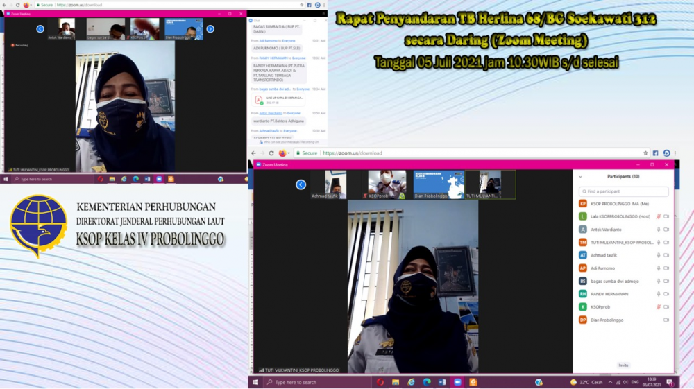 Antisipasi Penyebaran Covid-19 dan Mendukung PPKM Darurat : KSOP Kelas IV Probolinggo Melakukan Rapat PPSA Penyandaran Kapal melalui Daring/Online