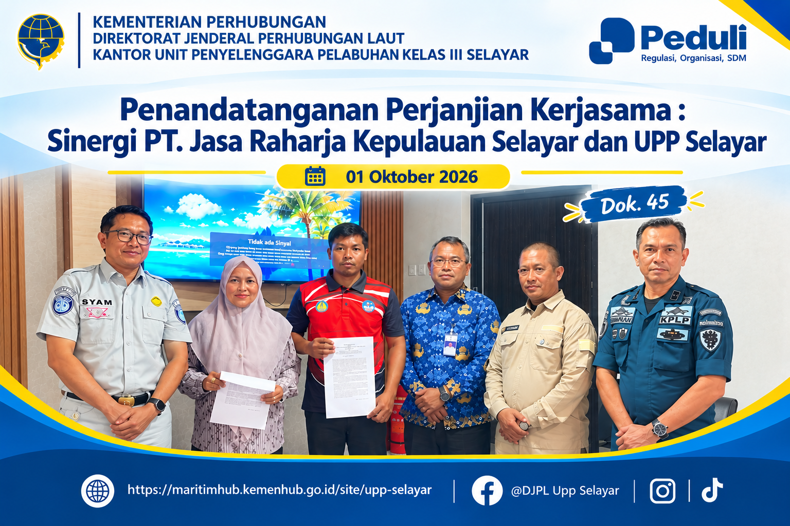 Penandatanganan Perjanjian Kerjasama : Sinergi PT. Jasa Raharja Kepulauan Selayar dan UPP Selayar