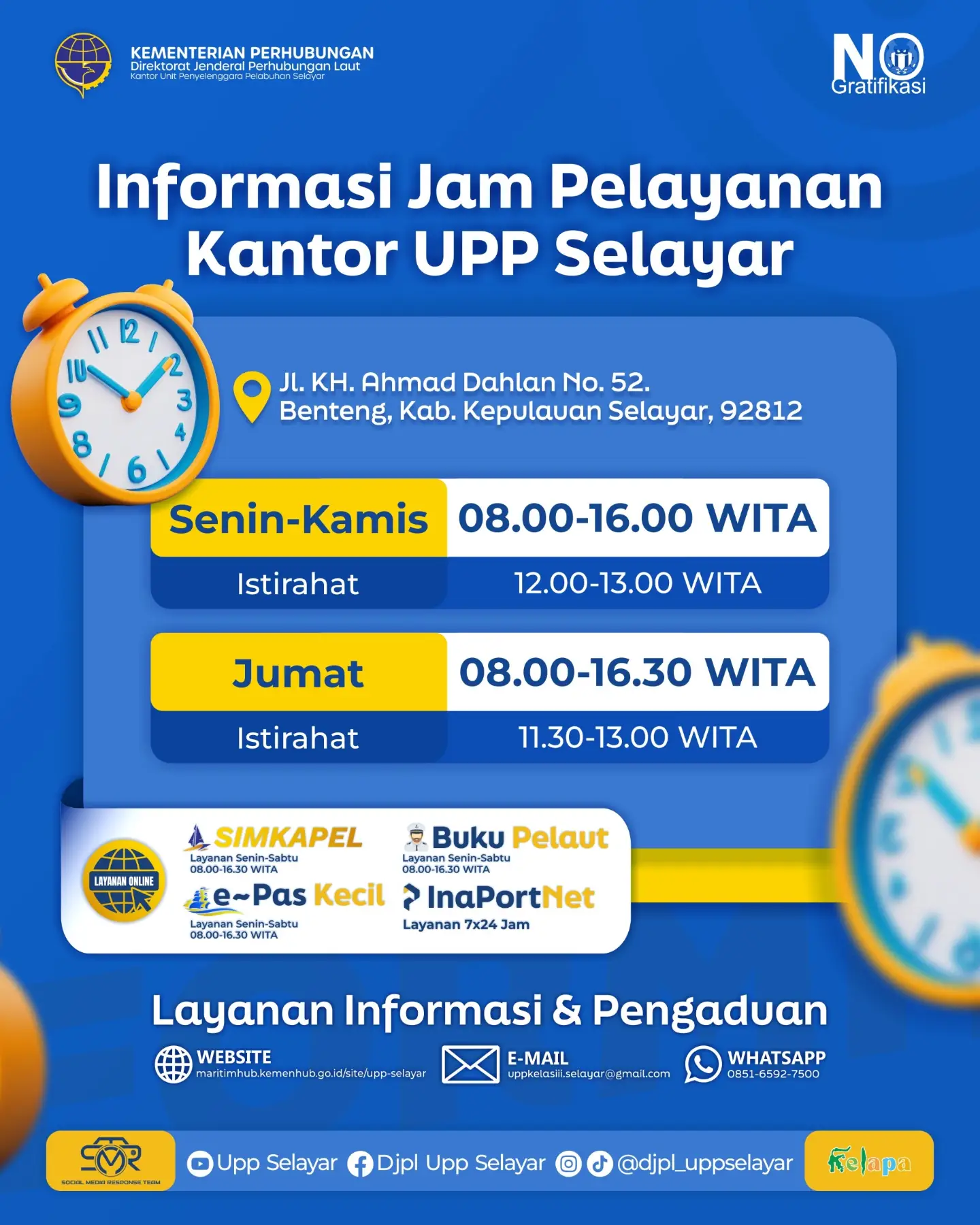 Informasi Jam Pelayanan Kantor UPP Kelas III Selayar