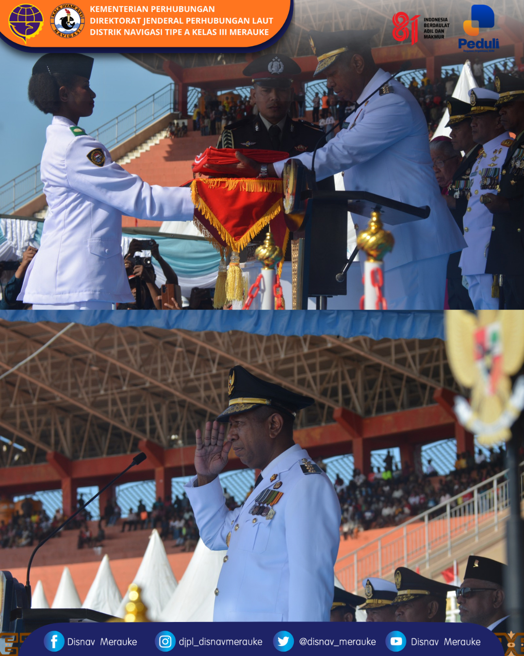 Upacara Pengibaran Bendera Merah Putih dalam rangka HUT RI Ke-81 di Merauke Provinsi Papua Selatan