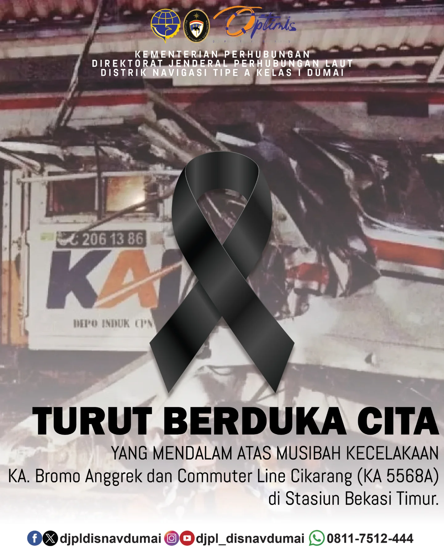 Turut berduka cita yang mendalam atas kecelakaan yang melibatkan KA Argo Bromo Anggrek dan KRL Commuter Line di Stasiun Bekasi Timur